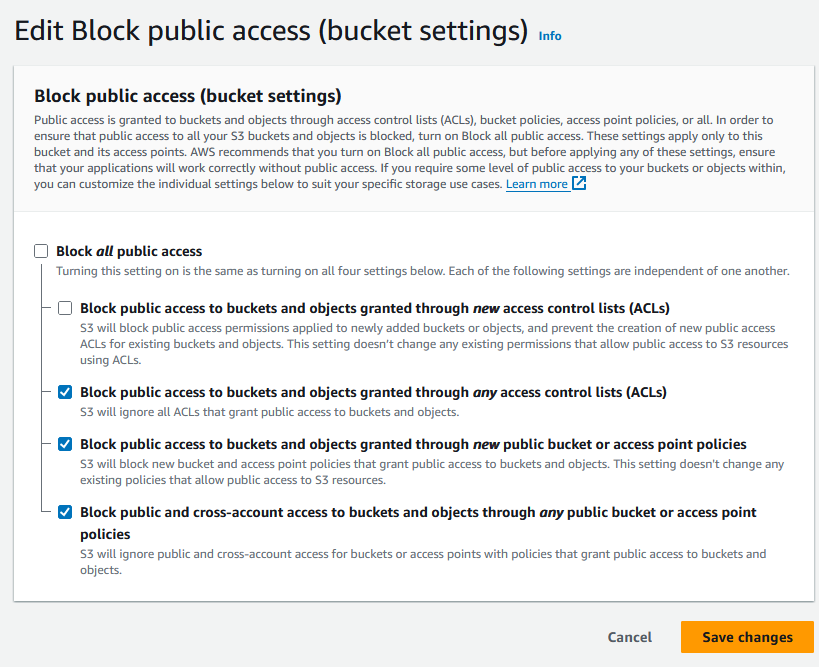 AWS S3 Storage public access ACL