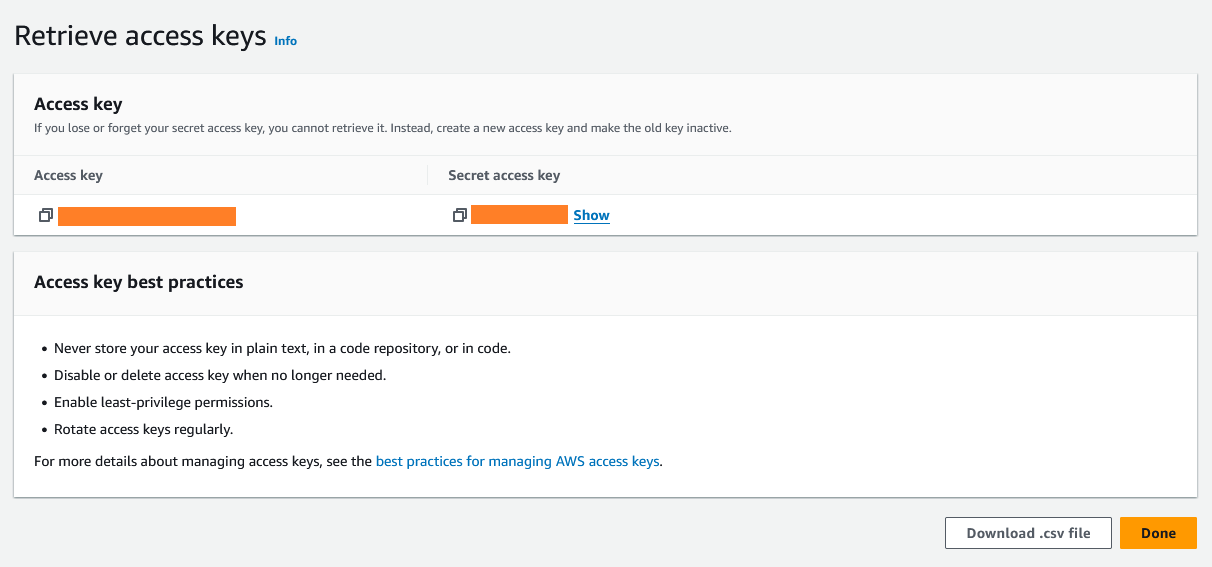 AWS S3 User access key result