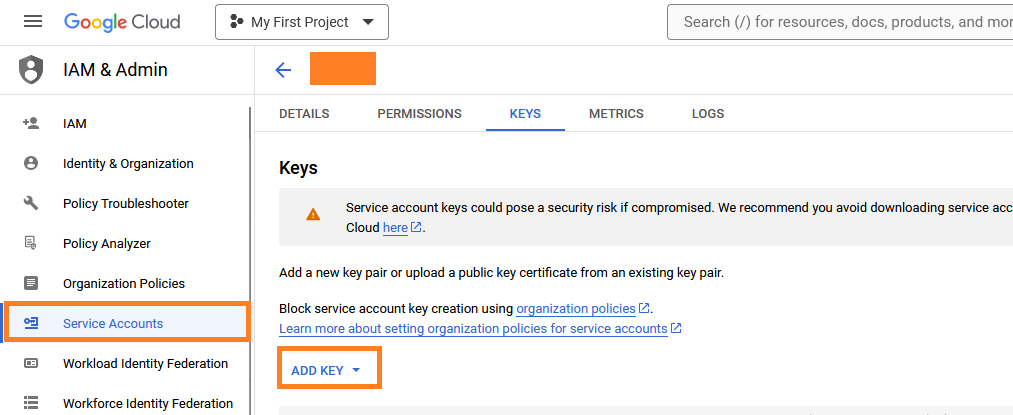 Google Cloud Storage Add Key